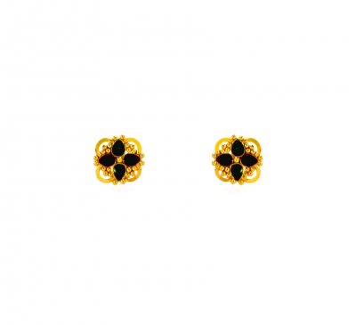 22 Kt Gold Earrings with MeenaKari ( 22 Kt Gold Tops )