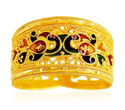 22Kt Gold Meenakari Ring ( Ladies Gold Ring )