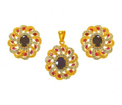 22k Gold Fancy Pendant Set ( Precious Stone Pendant Sets )