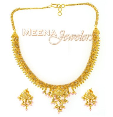 22K Yellow Gold Three Piece Necklace Set ( Light Sets )