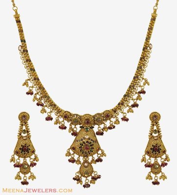 22Kt Gold Antique Set - StAn10185 - 22Kt Gold Designer Necklace and ...