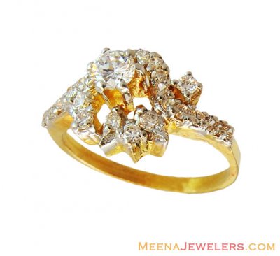 Floral Shaped Solitaire Ring 22k  ( Ladies Signity Rings )