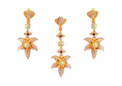 22K Designer Pearl CZ Pendant Set  ( Precious Stone Pendant Sets )
