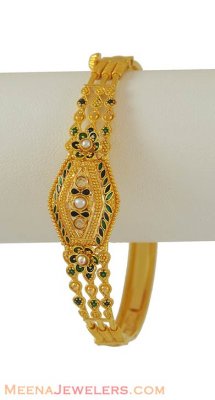 Gold Kada with Filigree and Meena ( Kadas )