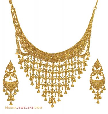 22K Yellow Gold Bridal Necklace Set ( Bridal Necklace Sets )