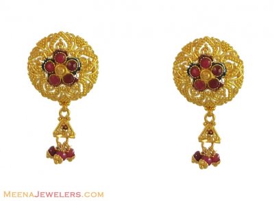 22Kt Gold Ruby Earring ( 22 Kt Gold Tops )