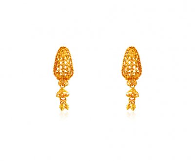 Fancy Filigree Earrings 22K ( 22 Kt Gold Tops )