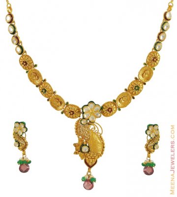 Indian Kundan Necklace Set (22Kt) ( Antique Necklace Sets )
