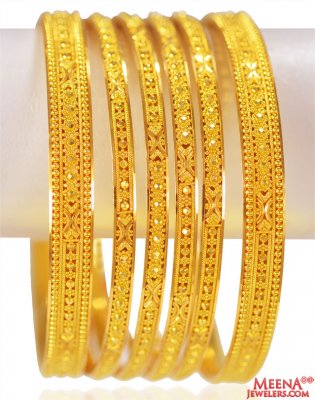 22K Gold Filigree Bangles Set of 6 ( Set of Bangles )