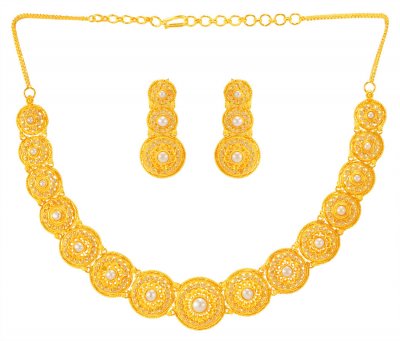 22kt Gold Necklace Earring Set ( Gold Designer Sets )