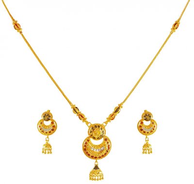 22K Gold Three Tone Necklace Set  ( Light Sets )