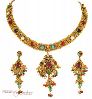 22Kt Antique Necklace Set ( Antique Necklace Sets )