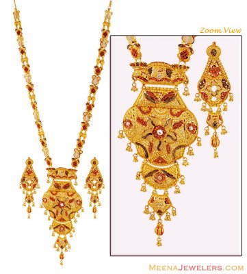 22K Three Tone Patta Necklace Set ( Bridal Necklace Sets )