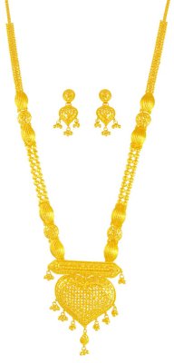 22 K Gold Long Necklace Earring Set ( 22 Kt Gold Sets )