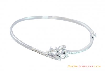 18K Fancy Floral White Gold Bangle ( Diamond Bracelets )