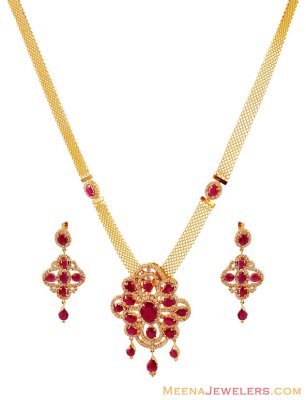 18Kt Ruby Diamond Detachable Necklace Set ( Diamond Necklace Sets )