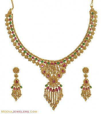 22K Genuine Diamond Poki Set ( Diamond Necklace Sets )