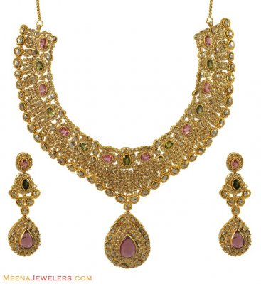 22K Polki Diamond Multi Color Set ( Diamond Necklace Sets )