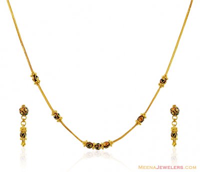 22K Gold Meena Necklace Set  ( Light Sets )