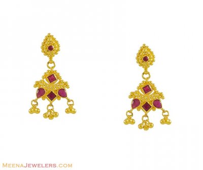 22Kt Gold Earrings with Rubies ( Precious Stone Earrings )