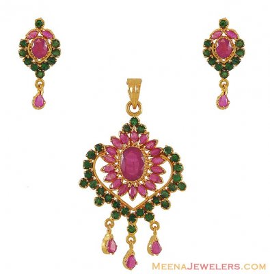 Ruby Emerald Combination set ( Precious Stone Pendant Sets )