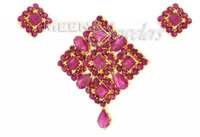 22 Kt Gold Ruby Pendant Sets ( Precious Stone Pendant Sets )