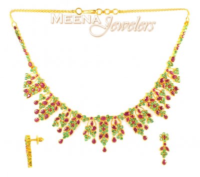 22Kt Gold Ruby and Emerald Set ( Combination Necklace Set )