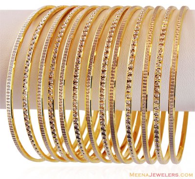 22K Two Tone Bangle Set (11 Pc Only) ( Two Tone Bangles )