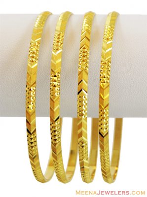 22K Laser Cuts Gold Bangles (4 pcs) ( Set of Bangles )