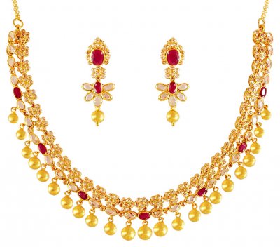 22K Gold Designer Necklace Set ( Gold Designer Sets )