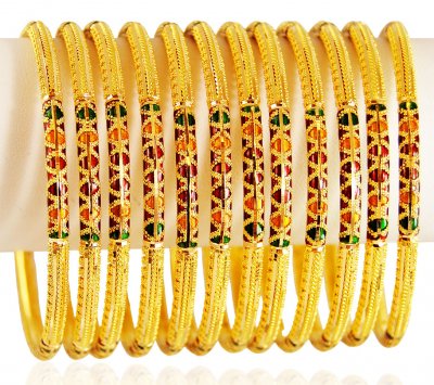 22K Gold Meenakari Bangles Set 12PC ( Set of Bangles )