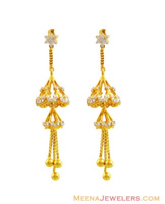 22K CZ Studded Long Jhumka Earrings - ErFc14000 - 22Kt gold earrings ...