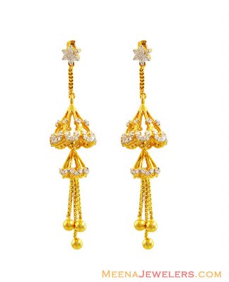 22K CZ Studded Long Jhumka Earrings ( Long Earrings )