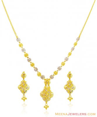 22k Gold Two Tone Necklace Set  ( Light Sets )