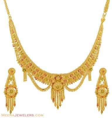 22K Tricolor Necklace Set ( 22 Kt Gold Sets )