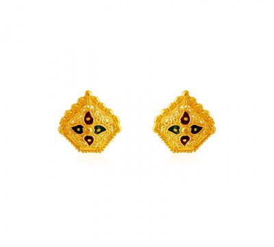 22Kt Gold Earrings (Meenakari) ( 22 Kt Gold Tops )