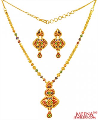 22K Gold  Meenakari Necklace Set ( Light Sets )