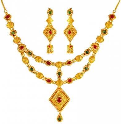 22 karat Gold Necklace Earring Set ( Gold Designer Sets )