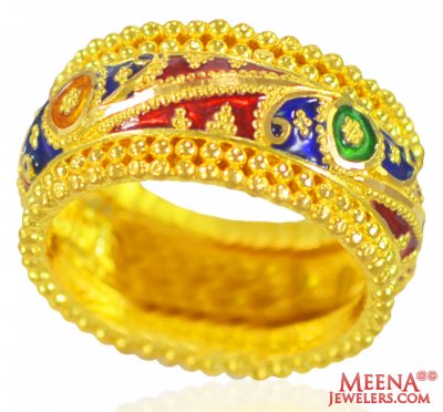 22 Karat Gold Meenakari Ring  ( Ladies Gold Ring )