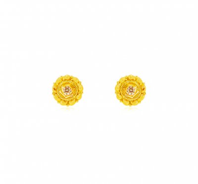 22k Gold  Earrings with CZ ( 22 Kt Gold Tops )