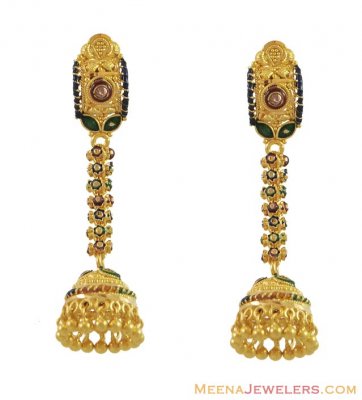 22K Gold Chandelier Earrings ( 22Kt Gold Fancy Earrings )