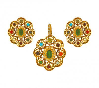 22k Gold Precious Stone Pendant Set ( Precious Stone Pendant Sets )