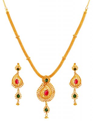 22k Gold Precious Stones Set ( Gold Designer Sets )