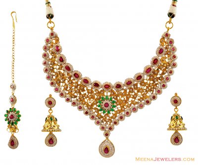 22K Antique Stones Bridal Set ( Bridal Necklace Sets )