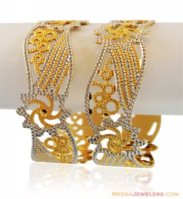 22k Designer Wide 2 Tone Kadas (2) ( Two Tone Bangles )