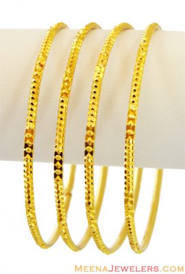 22k Gold Machine Cut Bangles (4pcs) ( Set of Bangles )