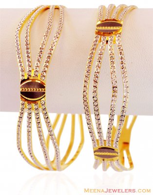 22K Fancy Rhodium Kadas (Pair) ( Two Tone Bangles )