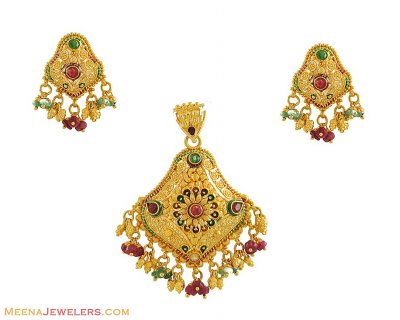 22Kt Gold Meenakari Pendant Set ( Gold Pendant Sets )