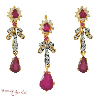 22K Fancy Ruby Pendant Set ( Precious Stone Pendant Sets )