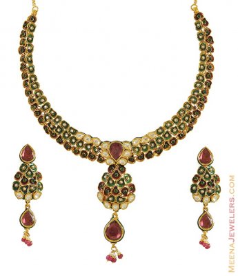 Indian Antique Necklace Set (22Kt) ( Antique Necklace Sets )